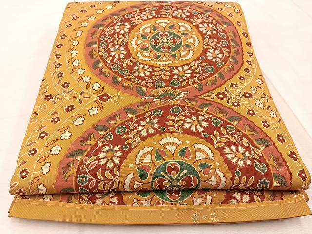 平和屋着物◎六通柄 本袋帯 青々苑 正倉院花文 金糸 袋帯 正絹 逸品 BAAV4726yc