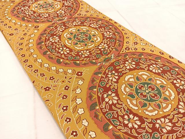 平和屋着物◎六通柄 本袋帯 青々苑 正倉院花文 金糸 袋帯 正絹 逸品 BAAV4726yc