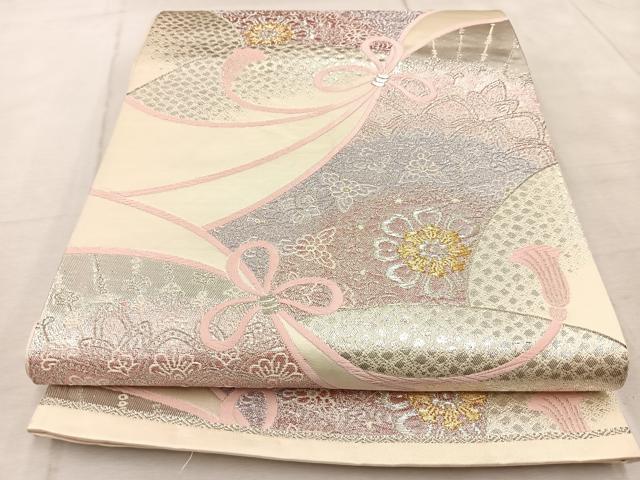 平和屋着物◎六通柄袋帯　唐織　結び紐花文　金銀糸　正絹　逸品　BAAV4732yc