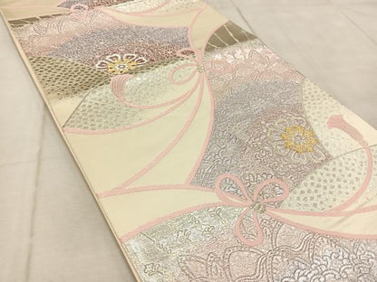 平和屋着物◎六通柄袋帯　唐織　結び紐花文　金銀糸　正絹　逸品　BAAV4732yc