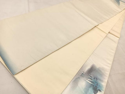 平和屋着物◎太鼓柄袋帯　風景シルエット　銀糸　引箔　正絹　逸品　BAAV4737yc