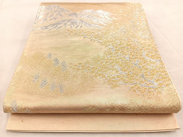 平和屋着物◎西陣 六通柄袋帯 遠山風景文 金銀糸 証紙付き 正絹 逸品 未使用 BAAV4743yc