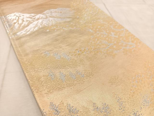 平和屋着物◎西陣 六通柄袋帯 遠山風景文 金銀糸 証紙付き 正絹 逸品 未使用 BAAV4743yc