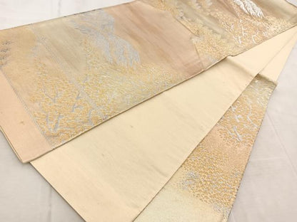 平和屋着物◎西陣 六通柄袋帯 遠山風景文 金銀糸 証紙付き 正絹 逸品 未使用 BAAV4743yc