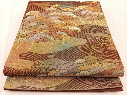平和屋着物◎六通柄袋帯　浜松文　金銀糸　正絹　逸品　BAAV4745yc