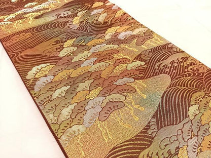 平和屋着物◎六通柄袋帯　浜松文　金銀糸　正絹　逸品　BAAV4745yc