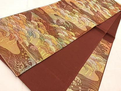 平和屋着物◎六通柄袋帯　浜松文　金銀糸　正絹　逸品　BAAV4745yc