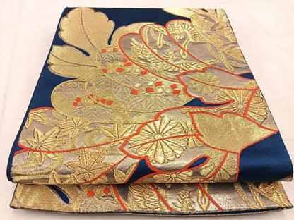 平和屋着物◎六通柄袋帯　鳳凰草花文　金糸　正絹　逸品　BAAV4746yc