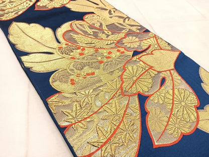 平和屋着物◎六通柄袋帯　鳳凰草花文　金糸　正絹　逸品　BAAV4746yc