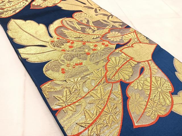 平和屋着物◎六通柄袋帯　鳳凰草花文　金糸　正絹　逸品　BAAV4746yc
