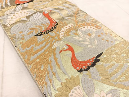 平和屋着物◎六通柄　本袋帯　孔雀更紗　金銀糸　BAAV4749yc