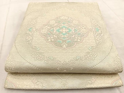平和屋着物◎六通柄袋帯 唐織 正倉院花文 銀糸 正絹 逸品 BAAV4752yc