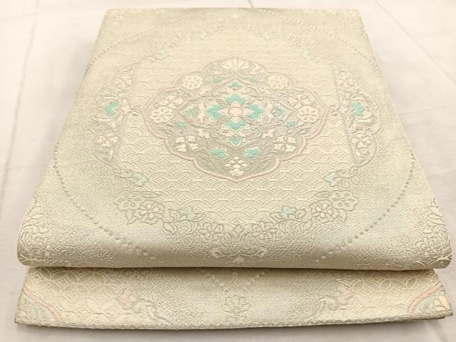 平和屋着物◎六通柄袋帯 唐織 正倉院花文 銀糸 正絹 逸品 BAAV4752yc