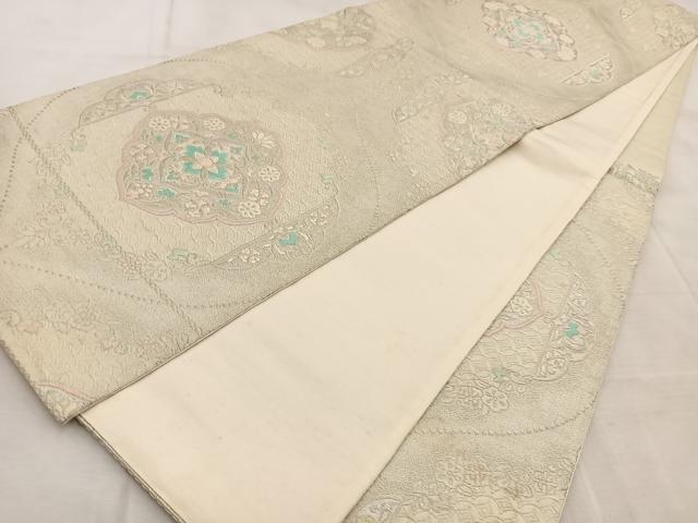 平和屋着物◎六通柄袋帯 唐織 正倉院花文 銀糸 正絹 逸品 BAAV4752yc
