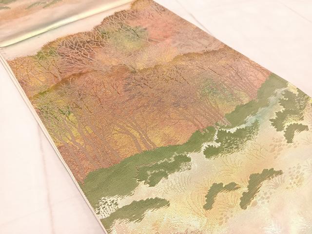 平和屋着物◎六通柄袋帯 樹林文 金銀糸 引箔 正絹 逸品 BAAV4765yc