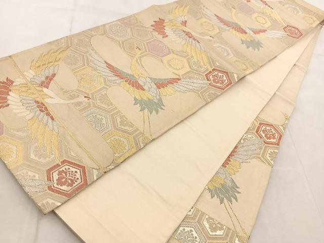 平和屋着物◎六通柄袋帯　唐織　飛鶴亀甲花文　金銀糸　正絹　逸品　BAAV4769yc