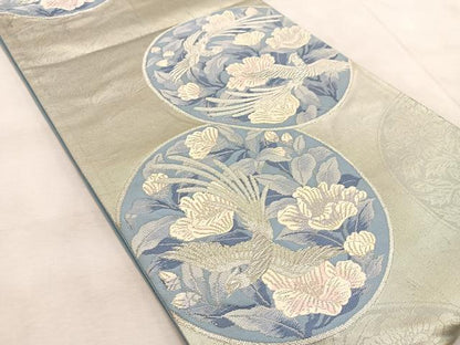 平和屋着物◎六通柄袋帯　唐織　鳳凰花丸文　銀糸　正絹　逸品　BAAV4784yc