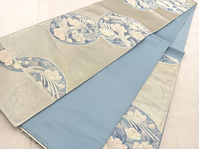 平和屋着物◎六通柄袋帯　唐織　鳳凰花丸文　銀糸　正絹　逸品　BAAV4784yc