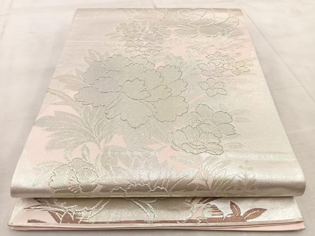 平和屋着物◎六通柄袋帯　唐織　草花文　銀糸　正絹　逸品　BAAV4789yc