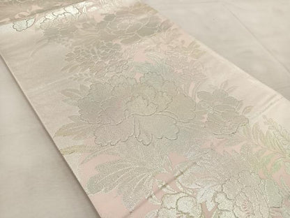 平和屋着物◎六通柄袋帯　唐織　草花文　銀糸　正絹　逸品　BAAV4789yc