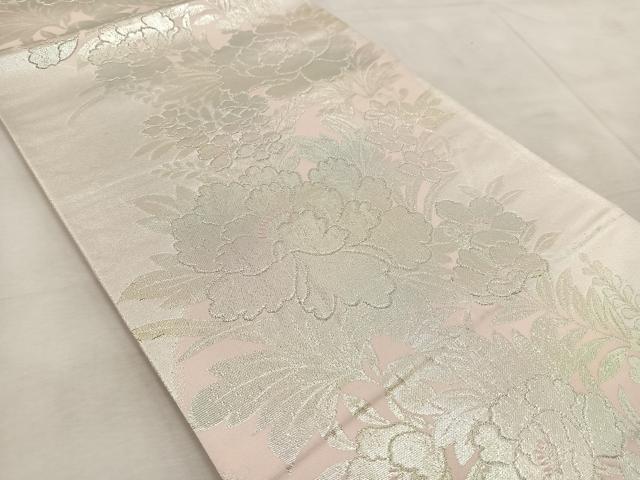 平和屋着物◎六通柄袋帯　唐織　草花文　銀糸　正絹　逸品　BAAV4789yc