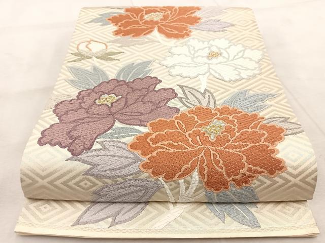 平和屋着物◎六通柄袋帯　唐織　牡丹　金銀糸　正絹　逸品　BAAV4790yc