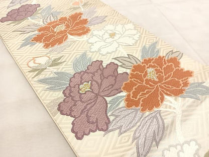 平和屋着物◎六通柄袋帯　唐織　牡丹　金銀糸　正絹　逸品　BAAV4790yc