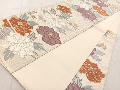 平和屋着物◎六通柄袋帯　唐織　牡丹　金銀糸　正絹　逸品　BAAV4790yc