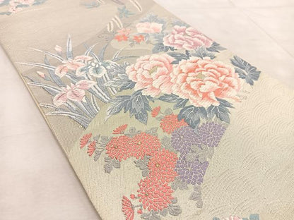 平和屋着物◎六通柄　本袋帯　唐織　花飾流水文　純プラチナ箔　正絹　逸品　BAAV4791yc