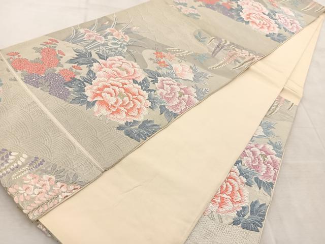平和屋着物◎六通柄　本袋帯　唐織　花飾流水文　純プラチナ箔　正絹　逸品　BAAV4791yc
