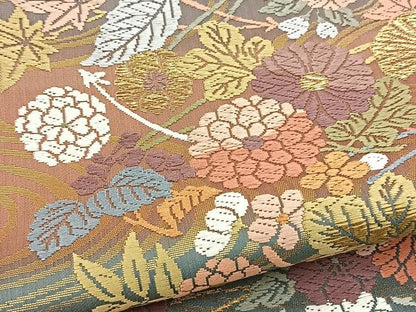 平和屋着物●六通柄袋帯 唐織 流水菊松葉文 金糸 正絹 逸品 BAAV4803yc