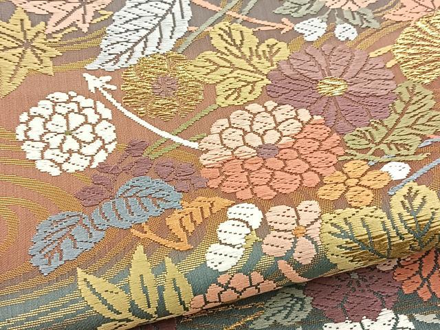 平和屋着物●六通柄袋帯 唐織 流水菊松葉文 金糸 正絹 逸品 BAAV4803yc