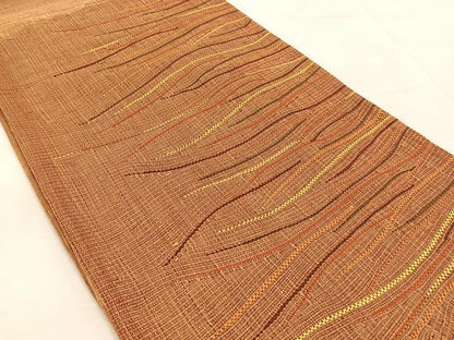 平和屋着物◎太鼓柄袋帯　紬地　横段文　正絹　逸品　BAAV4804yc