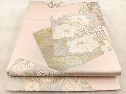 平和屋着物◎六通柄袋帯　唐織　色紙重ね花文　金銀糸　正絹　逸品　BAAV4806yc