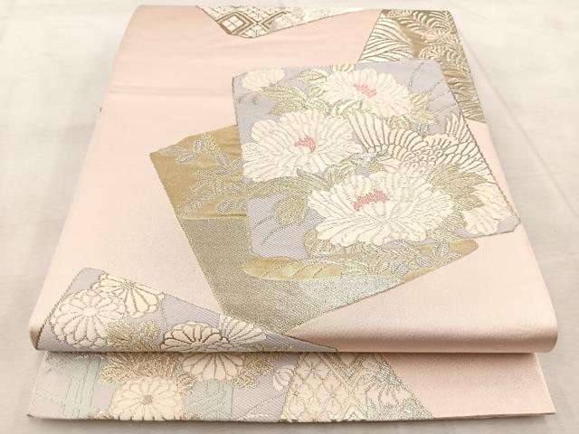 平和屋着物◎六通柄袋帯　唐織　色紙重ね花文　金銀糸　正絹　逸品　BAAV4806yc