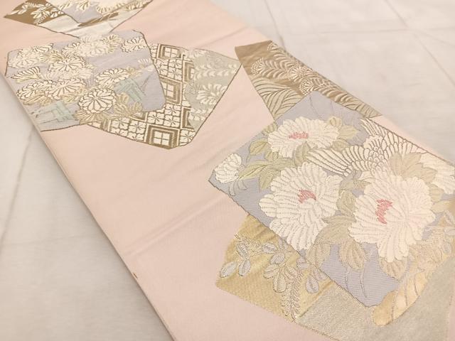平和屋着物◎六通柄袋帯　唐織　色紙重ね花文　金銀糸　正絹　逸品　BAAV4806yc