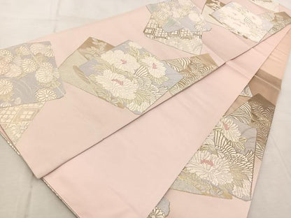 平和屋着物◎六通柄袋帯　唐織　色紙重ね花文　金銀糸　正絹　逸品　BAAV4806yc