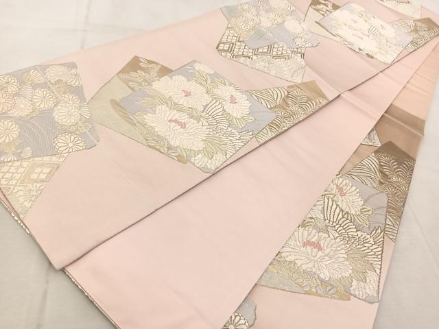 平和屋着物◎六通柄袋帯　唐織　色紙重ね花文　金銀糸　正絹　逸品　BAAV4806yc