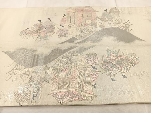 平和屋着物◎太鼓柄袋帯　唐織　葵祭図　プラチナ箔　正絹　逸品　BAAV4810yc