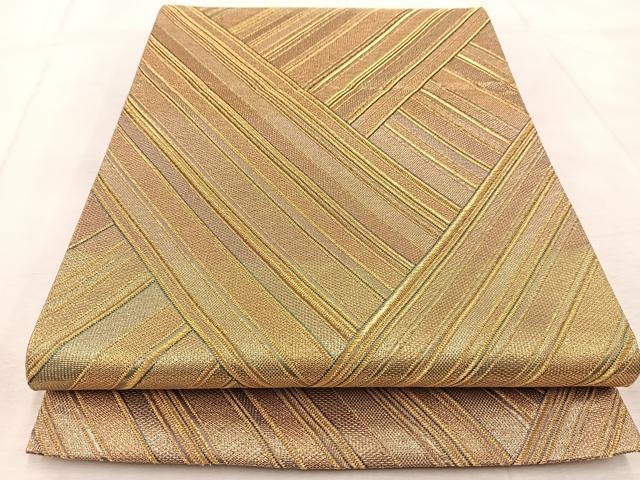 平和屋着物◎両面　六通柄袋帯　檜垣文　金糸　正絹　逸品　BAAV4819yc