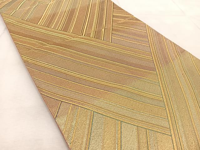 平和屋着物◎両面　六通柄袋帯　檜垣文　金糸　正絹　逸品　BAAV4819yc