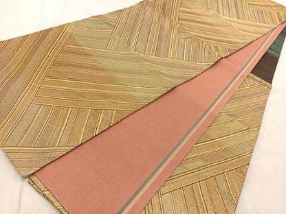 平和屋着物◎両面　六通柄袋帯　檜垣文　金糸　正絹　逸品　BAAV4819yc