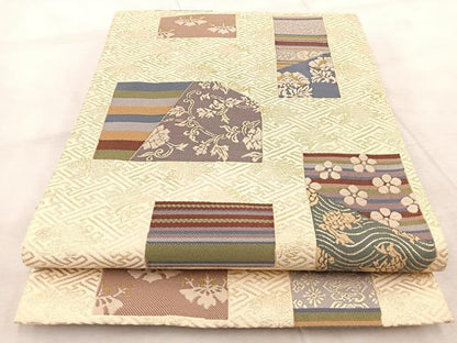平和屋着物◎六通柄袋帯　唐織　名物裂　金糸　正絹　逸品　BAAV4822yc