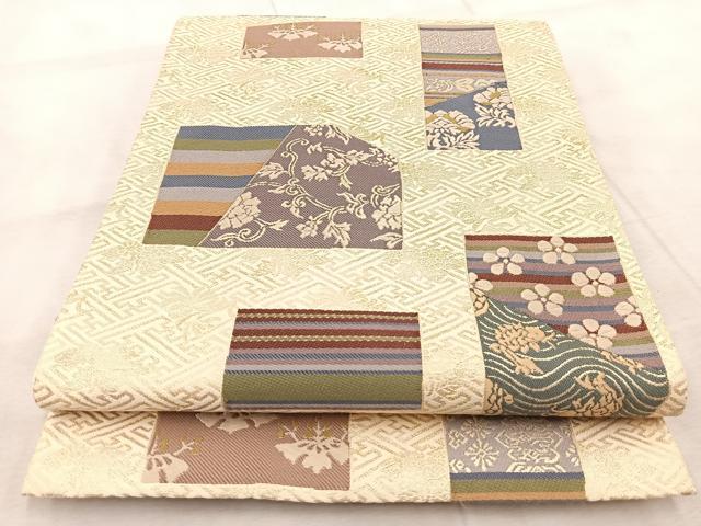 平和屋着物◎六通柄袋帯　唐織　名物裂　金糸　正絹　逸品　BAAV4822yc