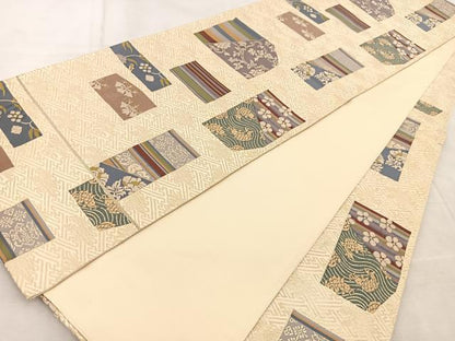 平和屋着物◎六通柄袋帯　唐織　名物裂　金糸　正絹　逸品　BAAV4822yc