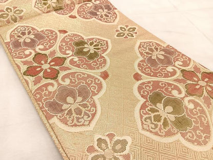 平和屋着物◎佐賀錦　六通柄袋帯　花菱文　金糸　正絹　逸品　BAAV4827yc