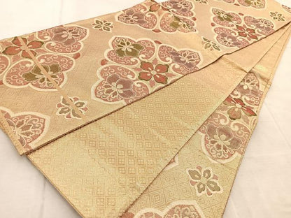 平和屋着物◎佐賀錦　六通柄袋帯　花菱文　金糸　正絹　逸品　BAAV4827yc
