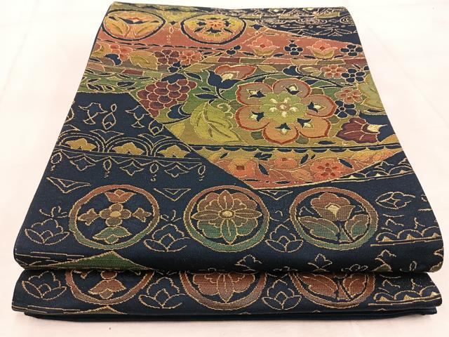 平和屋着物◎六通柄袋帯　切嵌葡萄花文　金糸　正絹　逸品　BAAV4828yc