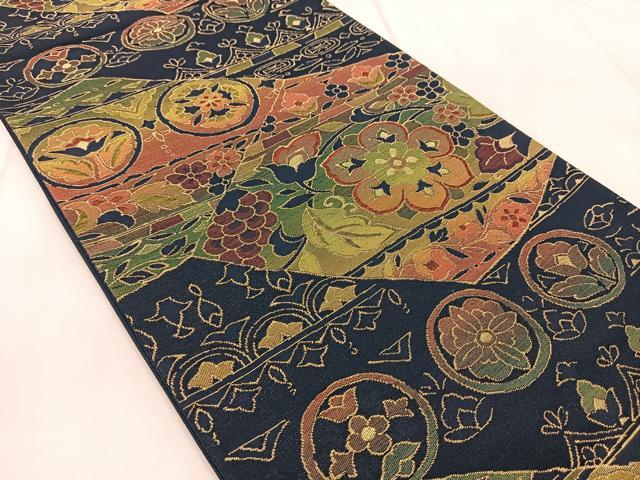 平和屋着物◎六通柄袋帯　切嵌葡萄花文　金糸　正絹　逸品　BAAV4828yc