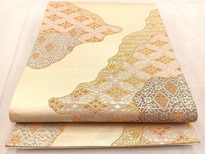 平和屋着物◎六通柄袋帯　道長花文　金糸　正絹　逸品　BAAV4851yc